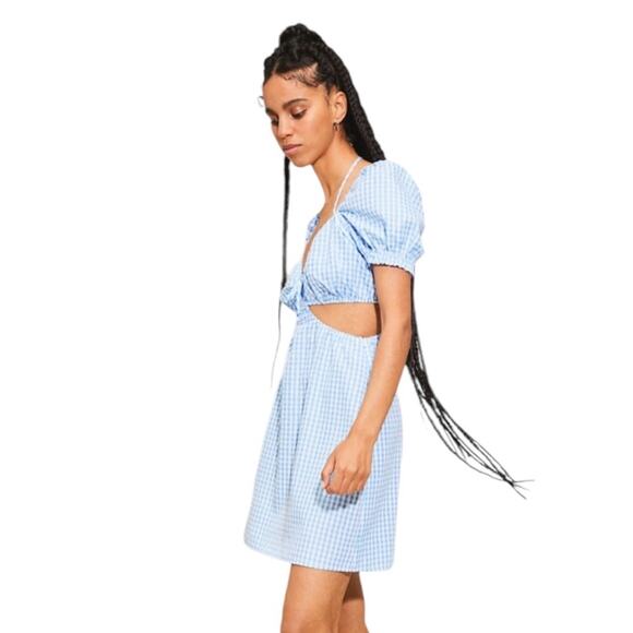 H&M Divided Blue White Cut Out Gingham Dress size Medium Searsucker - Picture 2 of 11